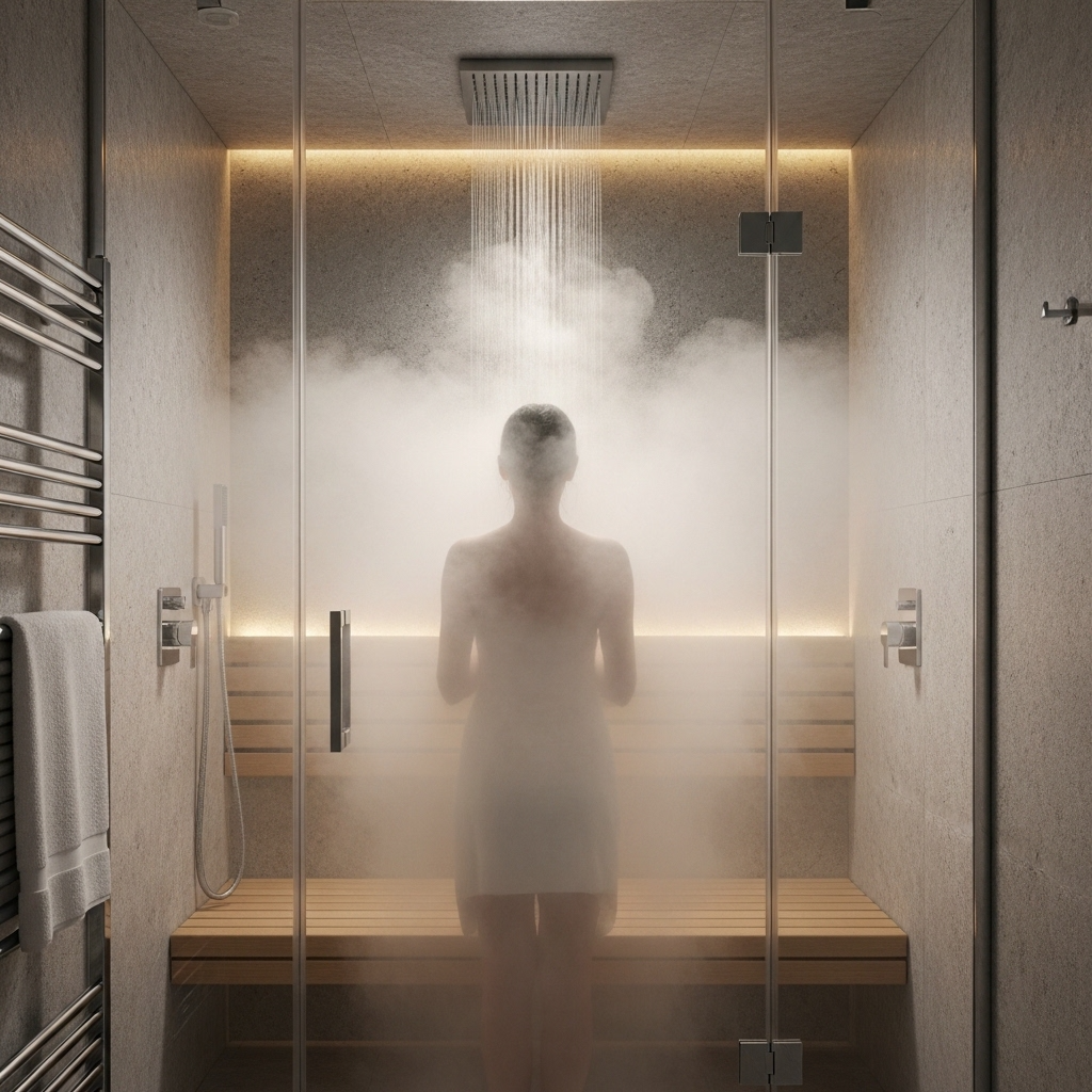 Woman reclining in a steam room