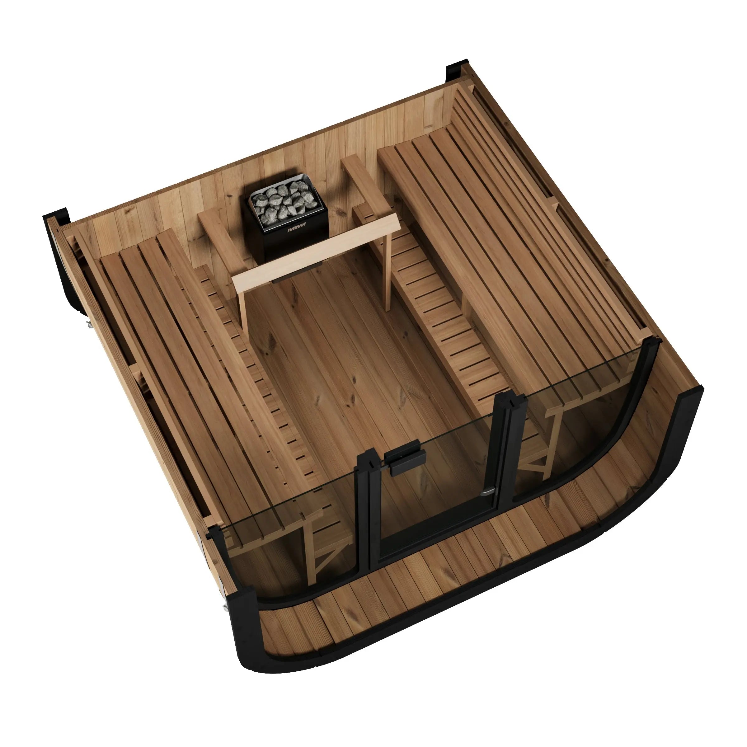 Cross-section of the interior of a traditional cube sauna