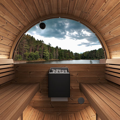 SaunaLife Model E6W Ergo Series Outdoor Sauna Barrel Kit, Rear Window 3-Person