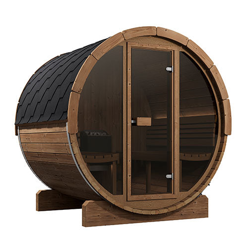 SaunaLife Model E7G Ergo Series Outdoor Sauna Barrel Kit, Glass Front, 4-Person