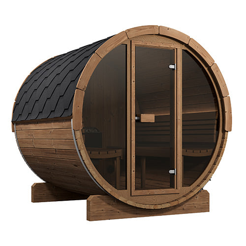 SaunaLife Model E8G Ergo Series Outdoor Sauna Barrel Kit, Glass Front, Up to 6 Persons