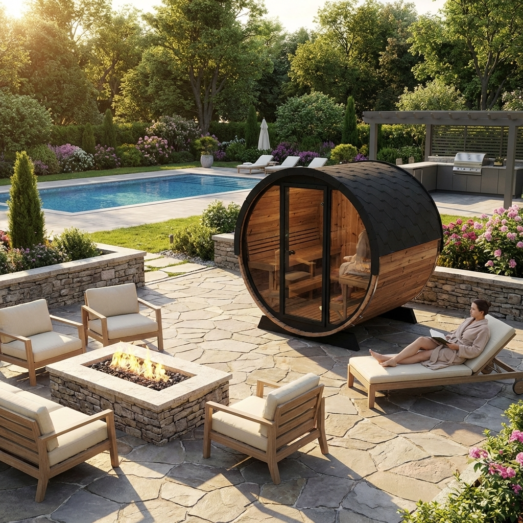 SaunaLife ERGO Model E8 Traditional Outdoor Barrel Sauna