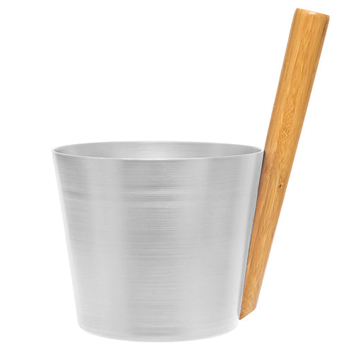 Straight Handle Sauna Bucket, Aluminum, Thermo Bamboo, 5 Liter