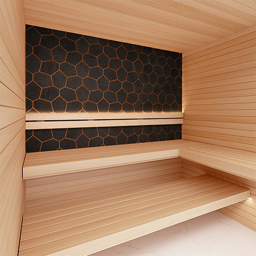 PROSAUNAS Modern Black Sauna Wall Panels, Irregular Hexagon Pattern