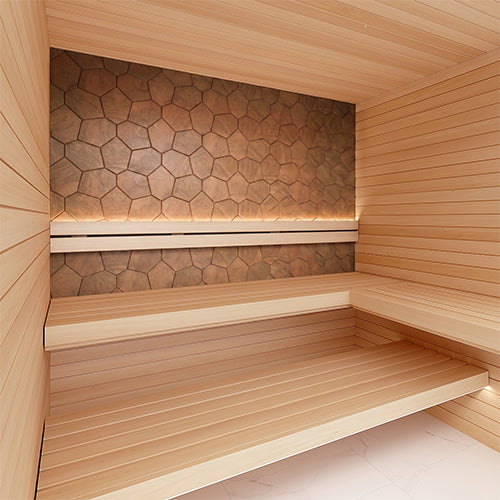 PROSAUNAS Modern Thermo Sauna Wall Panels, Irregular Hexagon Pattern