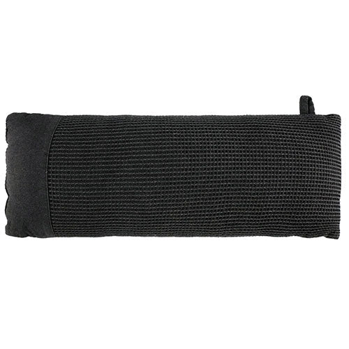 Black textured rectangular pillow on a white background