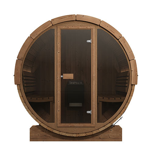 SaunaLife Model E7G Ergo Series Outdoor Sauna Barrel Kit, Glass Front, 4-Person