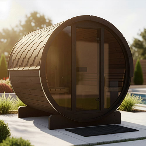 SaunaLife Model E8G Ergo Series Outdoor Sauna Barrel Kit, Glass Front 6-Person