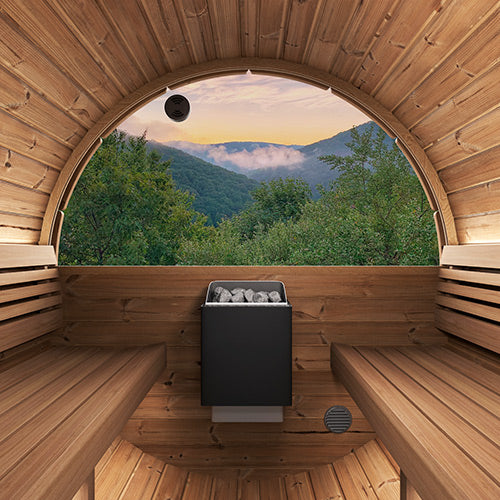 SaunaLife Model E8W Ergo Series Outdoor Sauna Barrel Kit, Rear Window 6-Person