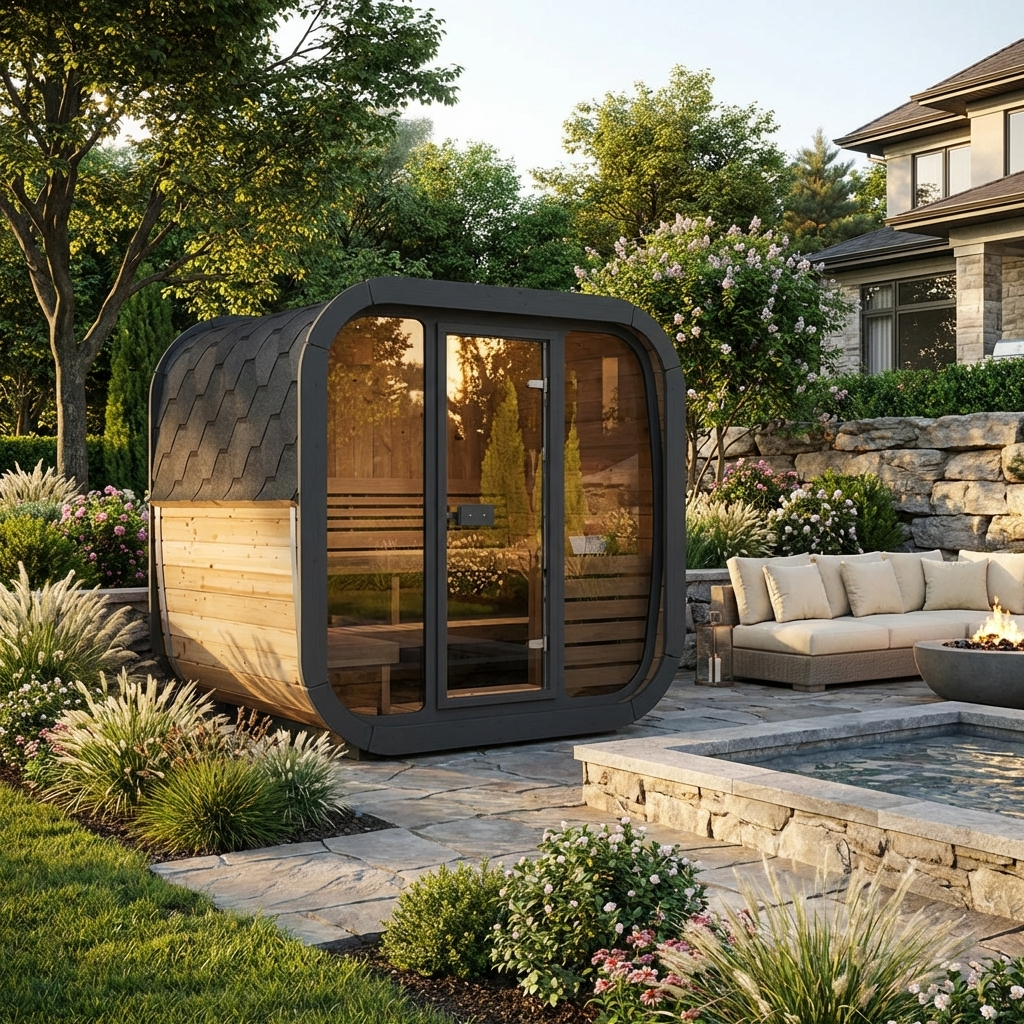 SaunaLife CL5G Traditional Outdoor Cube Barrel Sauna