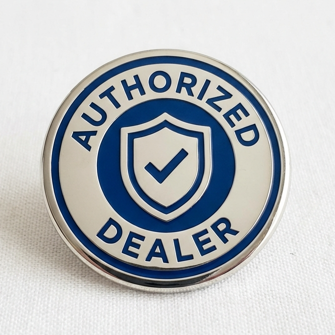Round badge with 'Authorized Dealer' text on a white background