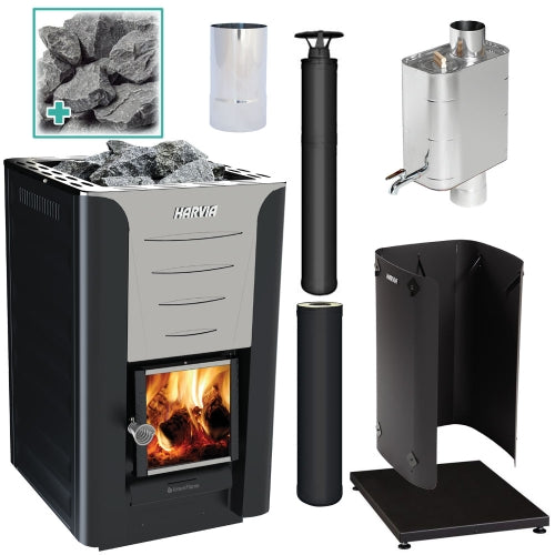 Harvia Pro 20 BK WH Wood-Burning Sauna Stove Package, 24kW